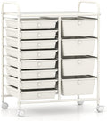 LDAILY 12 Drawer Rolling Storage Cart, Rolling Cart with Drawers for Classroom, Art Supply Craft Organizer on Wheel with Metal Frame & Handles for Home Office School (White, 12 Drawer Left-Right)