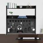 Dlinanta Clamp-On Pegboard Desk Organizer, 2-Tier Clamp On Desk Shelf with Hooks, Office Accessory Organizer for Books, Office Supplies & DIY Storage, 16.5lbs Capacity, 39.37" x 37.4", Black