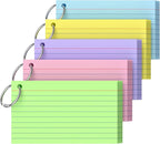 Ciphyfee Index Cards 3x5 Inch With Ring, 250 Count, Ruled Colored Index Card, 180GSM Flash Cards College Ruled for Students, Teachers, Study Note Card for Office, Home, School, Office