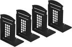 MerryNine 4 Pack Book Ends, Metal Bookends for Shelves, Telephone Booth Decorative Bookends, Non Skid Heavy Bookends, Book, Magazine or CD Organizers for Home and Office (Black-4pcs)