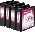 Cardinal Performer 3-Ring Binders, 2", Non-Locking Slant-D Rings, 540-Sheet Capacity, ClearVue Presentation, Non-stick, PVC-Free, Black, 4-Pack (27501)
