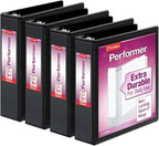 Cardinal Performer 3-Ring Binders, 2", Non-Locking Slant-D Rings, 540-Sheet Capacity, ClearVue Presentation, Non-stick, PVC-Free, Black, 4-Pack (27501)