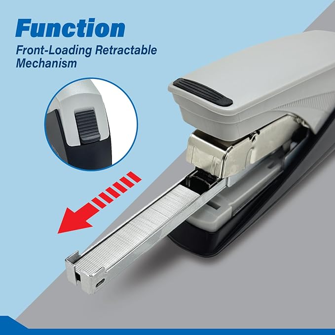 INOZTO Easy-Flat Stapler: Effortlessly Staple 20-25 Sheets with 50% Less Force Features Flat Clinch tech, Anti-Slip Base & Custom Logo Option Durable Steel/ABS Design (Black/White)