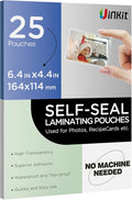 Uinkit 25Pack 4"x6" Self Seal Laminating Pouches, 10Mil Double-Sided for Recipe Cards & Photos, Waterproof Thick Plastic Sleeves to Preserve Pictures, Index Flashcards, Menus