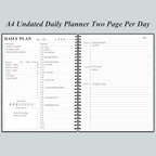 Daily Planner Undated - A4 To Do List Notebook Hourly Schedules, Spiral Appointment Planner for Women and Men,PVC Hardcover, Inner Pocket, Elastic Closure, 8.5" x 11", Black