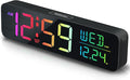 Peakeep Digital Alarm Clock for Bedrooms, Date Day of Week Large Display Numbers 6 Brightness Dimmer, 5 Volume Loud for Heavy Sleepers, 8 RGB Colors Electric Desk Clock Battery Backup, Auto DST
