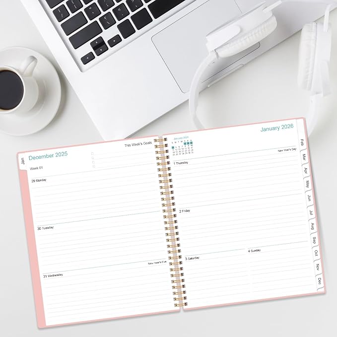 2026 Planner - Planner 2026 from January 2026 to December 2026 with 12 Monthly Tabs, Flexible Cover, Inner Pocket, 8.5" x 11", Pink-A