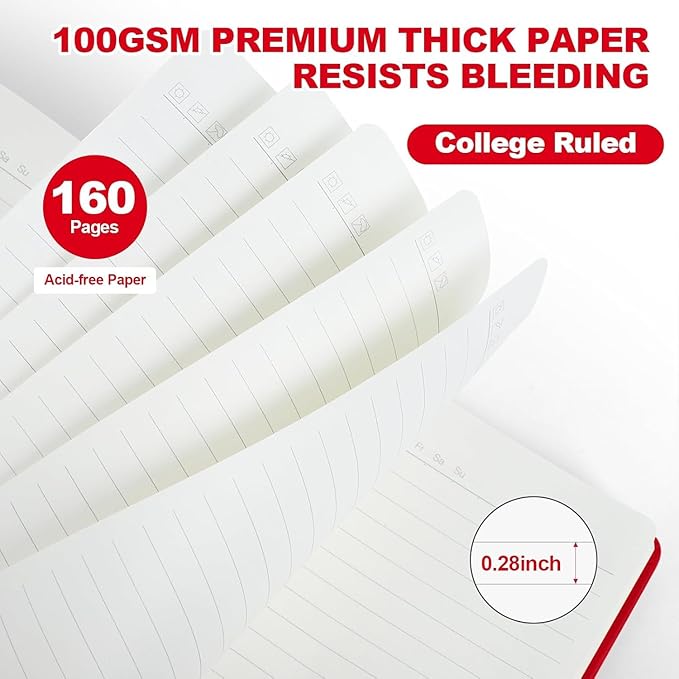 SUQJOY Lined Journal Notebooks, 6 Pack 160 Pages, 5.5x 8.2-Inch Journals for Women Men, Hardcover Notebook with 100 gsm Thick Paper, A5 Size College Ruled Notebook for Writing/Travel/Work (Red-6 Pack)