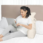SLIGUY Reading Pillow for Sitting in Bed Couch Adult, Back Pillow with arm Support and Pockets, Adult Back Pillow Bed Chair for Bed Rest, Reading, Watching TV, Gaming for Boys and Girls Beige