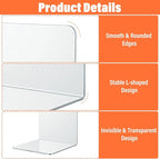 16 Pcs Clear Acrylic Bookends for Shelves, Heavy Duty L-Shaped Book Ends for Books, Invisible Book Organizer & Holder for Office, Home, Library