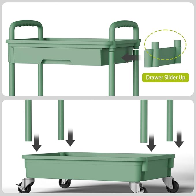 Sorgion 4 Tier Rolling Cart Organizer,Art Craft Diaper Bedside Snack Laundry Room Bathroom Organizer Narrow Thin Slim Rolling Trolley Utility Cart with Wheels for Kitchen,Office(Green)