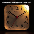 Tinload Small Battery Analog Alarm Clock Silent Non Ticking, Ascending Beep Sounds, Snooze,Light Functions (Black-B)