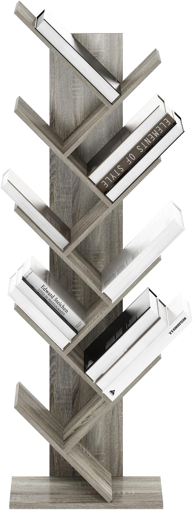 Furinno TREE Book Shelf, 9-Tier Bookshelf, Tree Bookcase with Angled Open Shelf, 8.4" x 15.7" x 50.9", for Room Decor, for Living Room, Bedroom, Home Office, French Oak