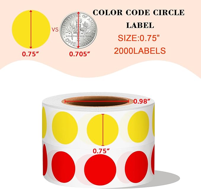 PARLAIM 2 Rolls 2000PCS 3/4" Round Circle Color-Code Dot Stickers,2 Color Style Colorful Coding Label Sticker for Home Office Classroom(Red+Yellow)