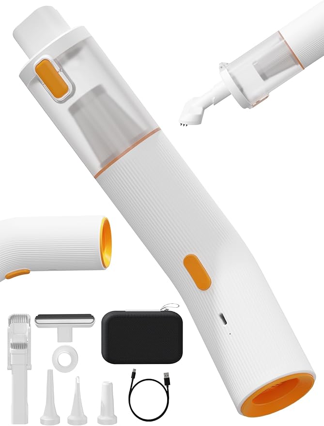 Vogano Cordless Car Vacuum, 4 in 1 Portable Mini Handheld Vacuum Cleaner with 15000pa Suction Power, 2 Suction Modes & Multi-Nozzles for Car Home Office Pet, White