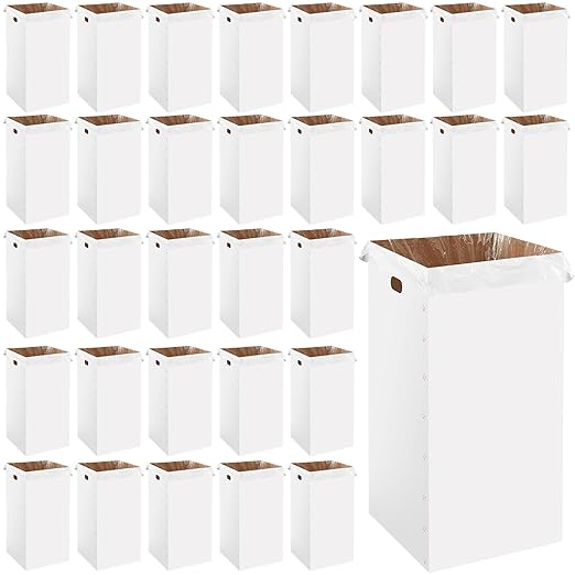 Nosiny 30 Pcs 50 Gallon Corrugated Cardboard Trash Cans for Events, Disposable and Reusable Cardboard Bin Bulk with Trash Bag, Recycling Pop-up Garbage Box, Foldable Waste Container for Party (White)