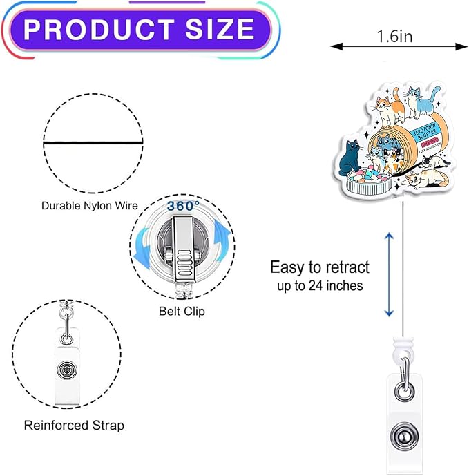 2pc Cat Nurse Badge Reel, Funny Cute Work Badge Holder with Retractable Clip, Pediatric Badge Buddy,RN LPN CNA MA Medical Worker Teacher Doctor Nursing Student ID Name Badge Clip Accessories