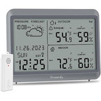DreamSky Weather Station Indoor Outdoor Thermometer Wireless - Atomic Clock with Indoor/Outdoor Temp, Date & Day, Battery Powered, Home Weather Forecast Clock with Inside Outside Temperature Humidity