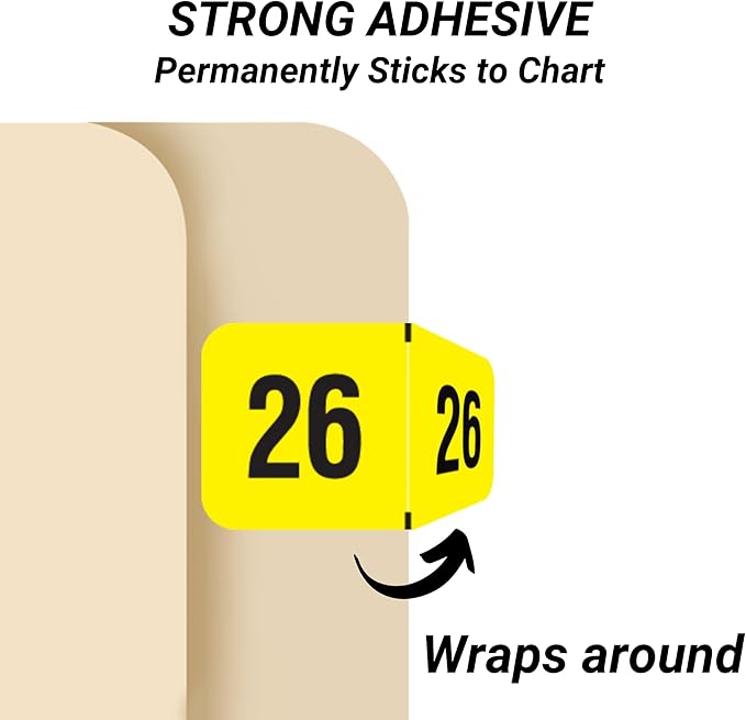 2026 Year Labels, Doctor Stuff 2026 Chart Stickers, Fluorescent Yellow Color Coded, USA Made Year Stickers for End Tab File Folders, 500 Labels/Roll in a Dispenser Box, 3/4" x 1-1/2"