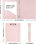 Ospelelf 3 Ring Binder with Clipboard 1 Inch Leather Binder for Letter Size (8.5" x 11"), Clipboard Binder with 5 Tab Dividers for School, Office, Pink