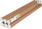 Paclord 3" x 48" Reinforced Kraft Paper Mailing Tube, Pack of 6 Tubes with 12 Caps – Secure USPS Approved Poster Tube – Cardboard Tube for Shipping and Storing Posters, Prints, Artwork, or Documents