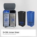 JM ·YIPENG Dual Trash Can Stainless Steel Recycle Bins for Kitchen, 16 Gallon Dual Compartment Recycling Trash Can with Soft-Close Lid and Removable Liner Buckets for Kitchen, Living Room, Sliver