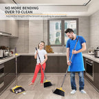 Brooms with Dustpan Combo Set， with 52" Long Handle, Dustpan Teeth with self-Cleaning Function, Indoor and Outdoor Sweeping, Perfect for Home Office (Large/Yellow/ 2-Pack)