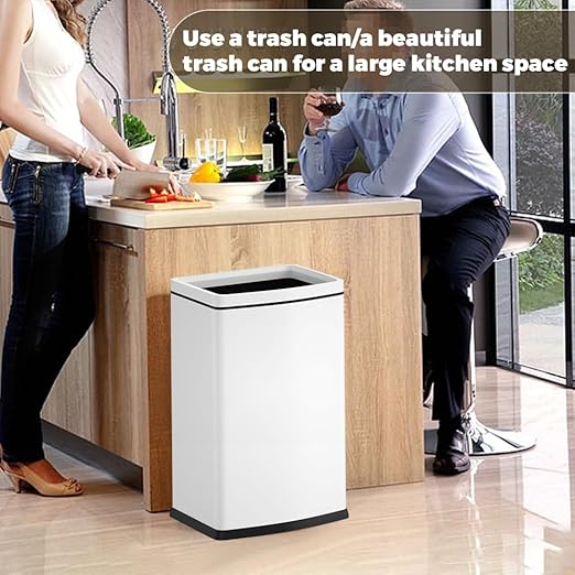 YOJIA 6.6 Gallon/25L Stainless Steel Square Trash Can, Large Capacity Kitchen Garbage Can, Business Trash Bin, Tall, Elegant, White Waste Basket, for Home, Office, Hotel (25LWhite)