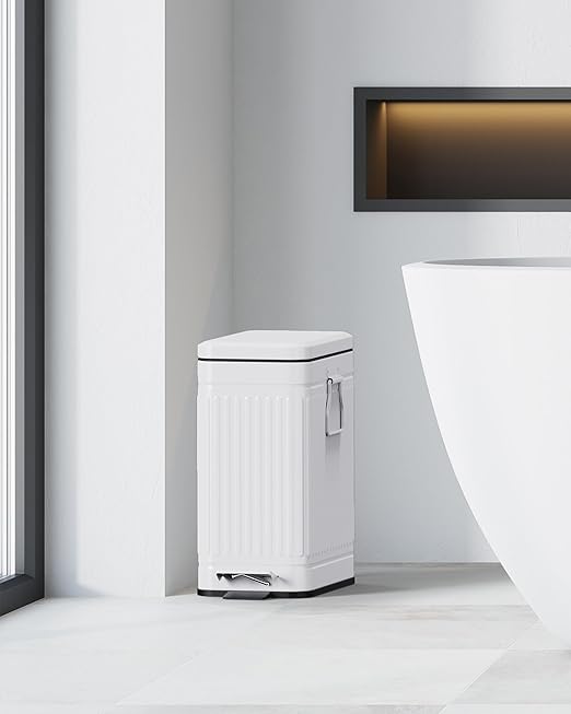 GibHerz Small Trash Can with Lid Soft Close-10L/2.6 Gal Stainless Steel Outdoor Dog Poop Garbage Can-Metal Waste Bins with Pedal for Bathroom Bedroom Office-White