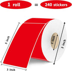 3×5 Inch Red Removable Thermal Labels,Waterproof Thermal Label,240 Sheets per Roll with Perforated Lines