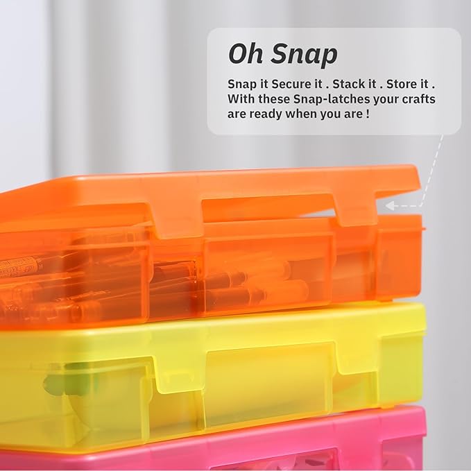 novelinks Stackable Plastic Clear Storage Box Containers with Latching Lid - Art Craft Supply Organizer Storage Containers for Pencil Box, Crayon, Beads, Jewelry (9 Pack Medium -Color)