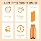 BIGTHUMB 3 Pcs Orange Jumbo Permanent Markers: 15mm Wide Tip Thick Acrylic Paint Pen Large Calligraphy Marker for Rock Painting, Poster, Sign, Canvas, Glass, Wood, Ceramic