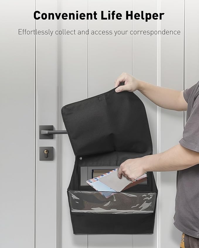 Uniclife Mail Slot Catcher for Door, Large Capacity Letter Catcher Letterbox Catcher, Front Door Mail Catcher with Hook and Loop Fasteners, Indoor Post Catcher Bag for Small Packages & Magazines