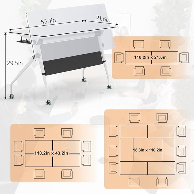 Conference Table,55.1''Folding Conference Room Table for 4-12 People,Mobile Flip Top MeetingTraining Table with Different Coulor and Styles for Offices, Classrooms,Meeting Room (4, C)