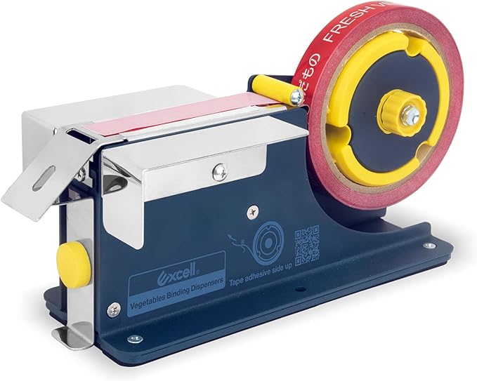 Excell ET-63521 TriCore Vegetable Wrappers Tape Dispenser: Fits 1", 3", and 3.5" cores for Flexible Tape use. Perfect for Packaging Groceries, Fruits, and Candy. Rust-Proof Blade ensures Durability.