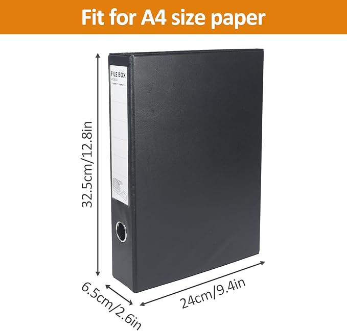 HUA JIE A4 Storage File Boxes Plastic Archives Cases, PVC File Folder Organizer Document Storage Filing Box for office,32.5×6.5×24 cm, Black(Pack of 6)