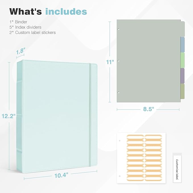 Ospelelf Vintage Hardcover 3 Ring 1 inch Leather Binder, Professional Binders Organizer Suitable for Letter Size Documents, Binder Dividers with Tabs, Blue