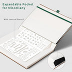 AHGXG Bullet Dotted Journal - Dot Grid Notebook Journal, 120 GSM Thick Acid-Free Paper, Large B5 Dotted Notebook 96 Pages, Leather Softcover, Inner Pocket, Journal Stencil, 7.6'' X 10'' - Green