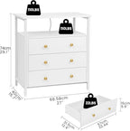 Edbuosy 3 Wooden Drawers Night Stand, 27 Inch Wide Nightstand with Charging Station and Adjustable Drawers, Small Dresser for Closet, Bedside Table for Living Room/Bedroom/Office, White.