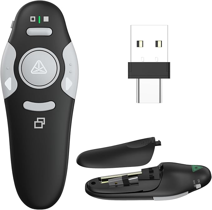 QUI Presentation Clicker Wireless Presenter Remote Clicker for PowerPoint Presentation Remote, PowerPoint Slide Advancer for Mac/Windows/Linux, Google Slide/PPT/Keynote, USB A&C, Black
