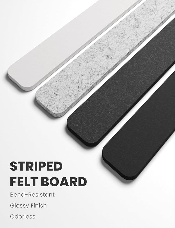 Fluxynara Cork Board Alternative Felt Strip Board 8-Pack 13"x2", Office Pin Board with 50 Push Pins, Adhesive Install for Bedroom Door & Home Office(Concrete Echo)