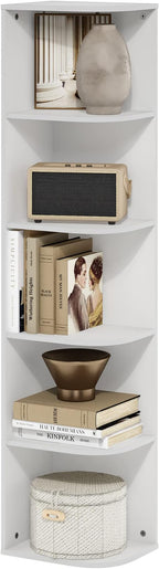 Furinno PASIR Book Shelf, 5-Tier Corner Bookshelf, Open Shelves Bookcase 9.3 x 12 x 51.7, for Living Room, Bedroom, Home Office, White