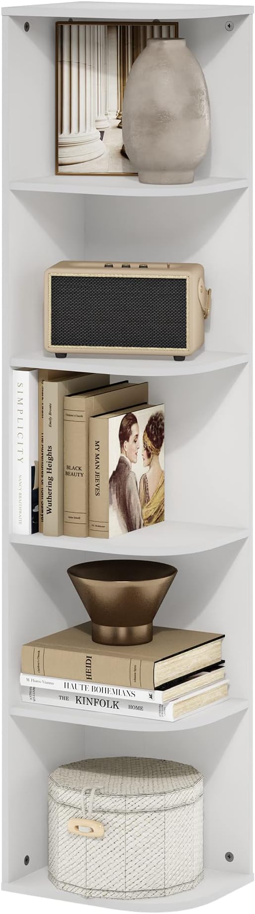 Furinno PASIR Book Shelf, 5-Tier Corner Bookshelf, Open Shelves Bookcase 9.3 x 12 x 51.7, for Living Room, Bedroom, Home Office, White