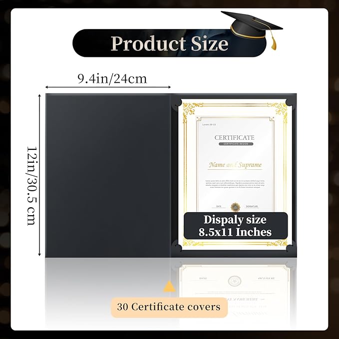 30 Packs Certificate Covers,Black Cardboard Diploma Cover,Certificate Holders Gold Foil Border,for Letter Size 8.5 x 11 Inch Awards and Certificates