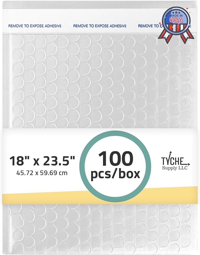 TYCHE Clear Bubble Bags 18 x 23.5 in / 45.72 cm x 59.69 cm Self-Sealing Bubble Mailers for Shipping Bubble Wrap Pouches Padded Mailing Envelopes 100 Pack MADE IN USA (18" x 23.5", 100.0, Count)