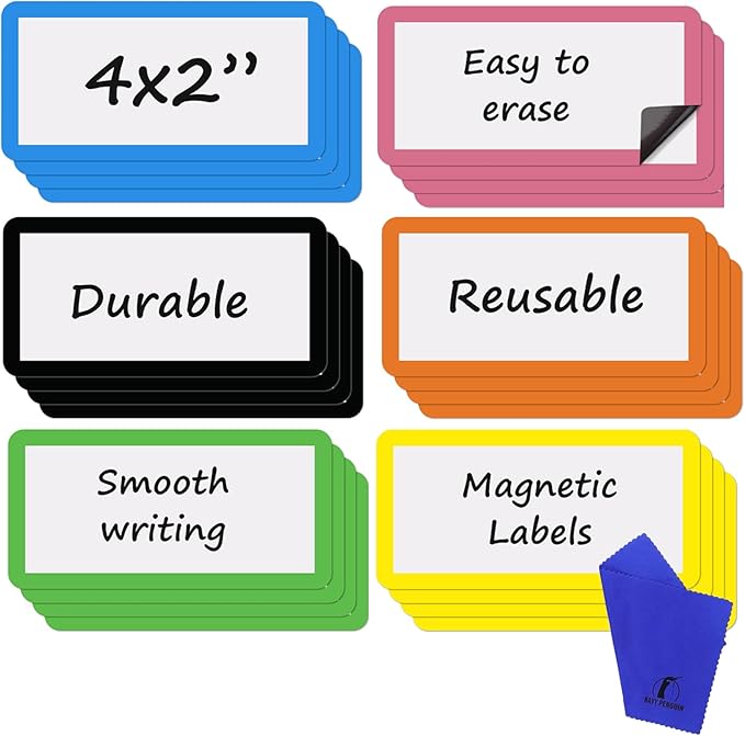 Dry Erase Magnets Set - 24 Pack - 4x2 in Whiteboard Magnetic Notes Planning Pads Labels - Small White Board Magnet Strips Name Tags for Home and Office