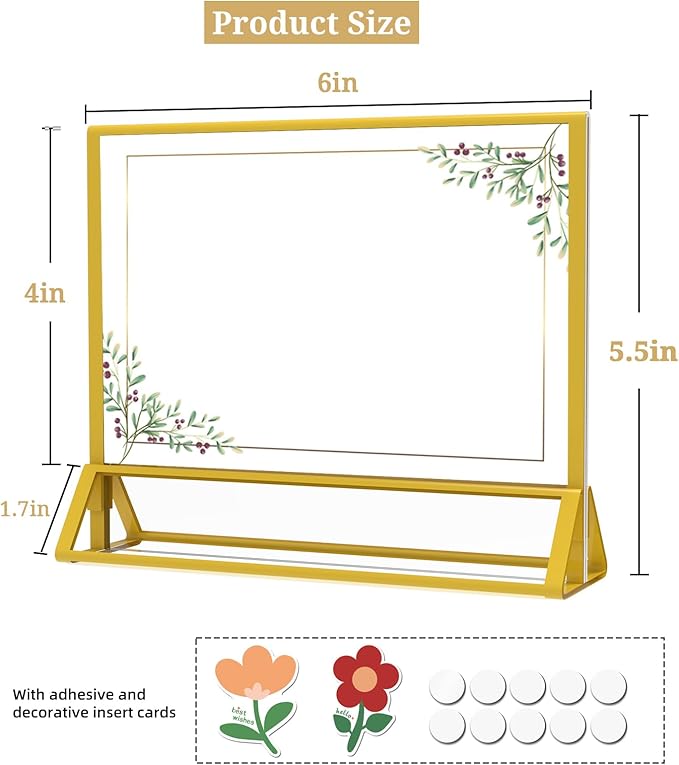 PPH-Sisy Clear Acrylic Sign Holder 6x 4 Horizontal Double Sided Gold Frame Display Stand Table Flyer Holder for Wedding Table Number Menu Holder (6pcs)