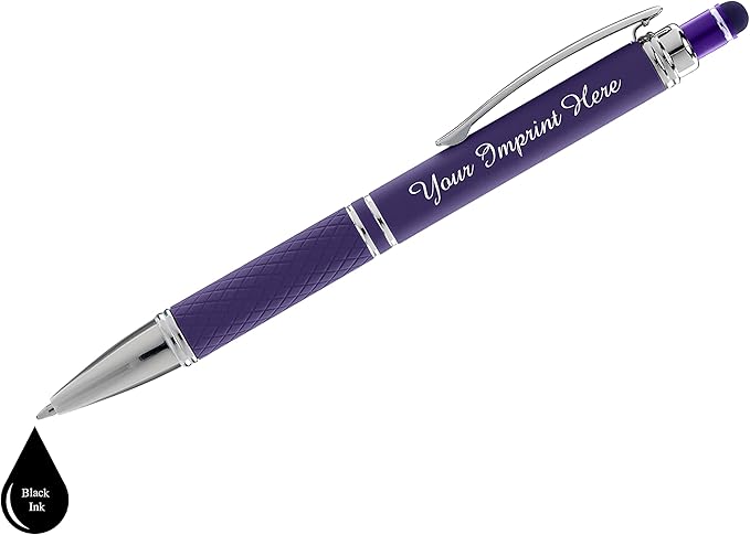 ExpressDesigns™ - Personalized Pens Gift Set - 2 Pack of Soft Touch Metal Pens w/gift box - Luxury Ballpoint Pen Custom Engraved with Name or Message (Black - Purple)