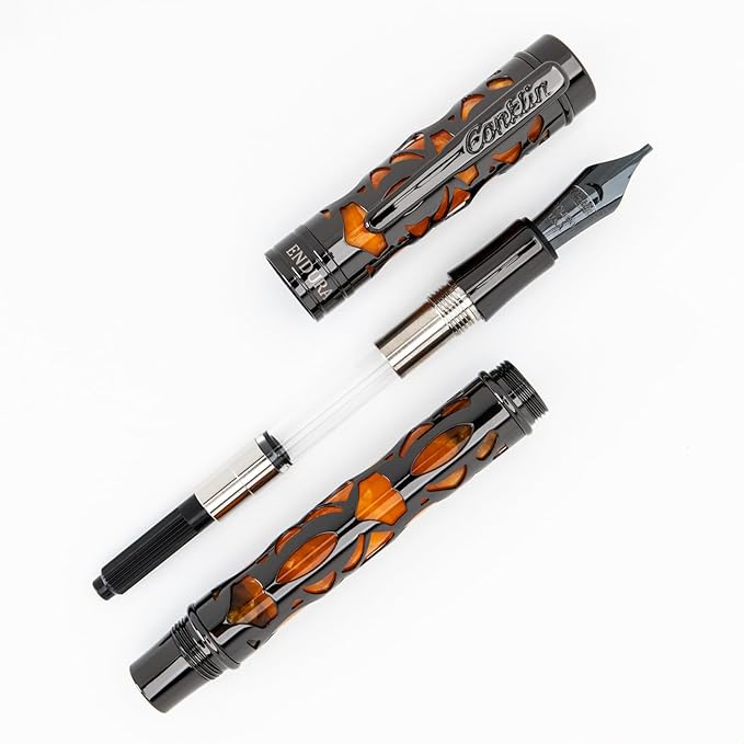 Conklin Endura Deco Crest Fountain Pen in Orange with Rose Gold Accents – Medium Nib, Refillable Luxury Writing Instrument