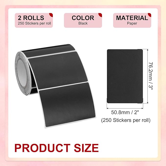 PATIKIL 2 x 3 Inch Rectangle Inventory Color Coding Labels 2 Roll, Square Self-Adhesive Inventory Label Stickers for Office Home Organization Name Tags, 250 Per Roll, Black